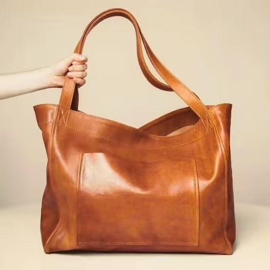 Retro Oil Wax PU Leather Tote Bag – Large Capacity Shoulder Handbag for Women