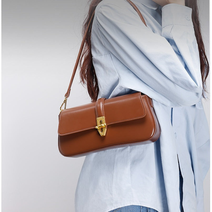 Zentra Premium Baguette Crossbody – Two-Layer Cowhide Leather