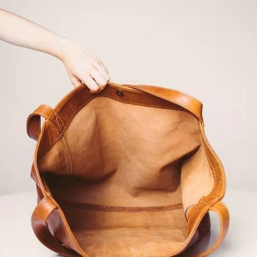 Retro Oil Wax PU Leather Tote Bag – Large Capacity Shoulder Handbag for Women