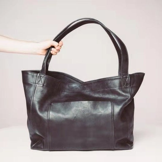 Retro Oil Wax PU Leather Tote Bag – Large Capacity Shoulder Handbag for Women