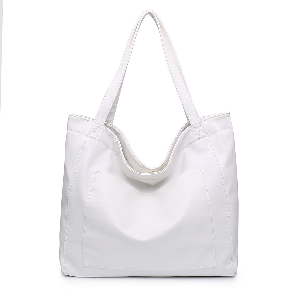 Retro Oil Wax PU Leather Tote Bag – Large Capacity Shoulder Handbag for Women