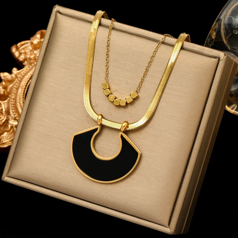 Tiger Stripe Dual-Layer Stainless Steel Pendant Necklace – Waterproof & Stylis