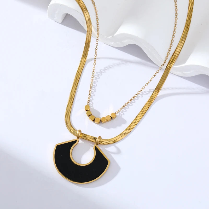 Tiger Stripe Dual-Layer Stainless Steel Pendant Necklace – Waterproof & Stylis