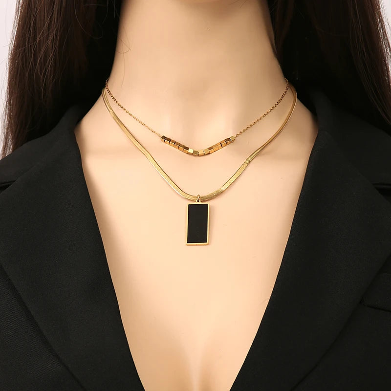 Tiger Stripe Dual-Layer Stainless Steel Pendant Necklace – Waterproof & Stylis