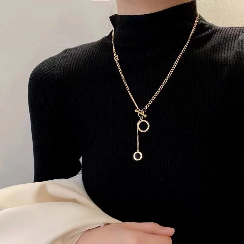 Tiger Stripe Dual-Layer Stainless Steel Pendant Necklace – Waterproof & Stylis