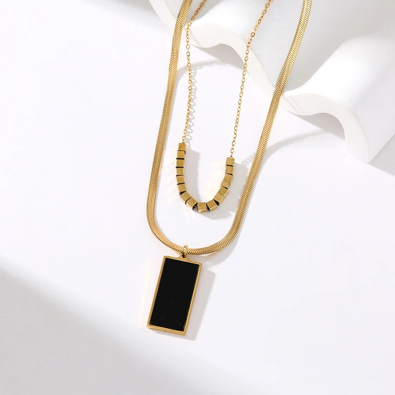 Tiger Stripe Dual-Layer Stainless Steel Pendant Necklace – Waterproof & Stylis