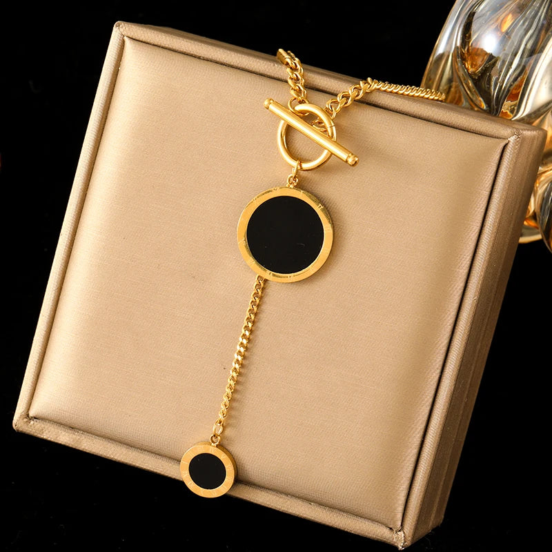 Tiger Stripe Dual-Layer Stainless Steel Pendant Necklace – Waterproof & Stylis