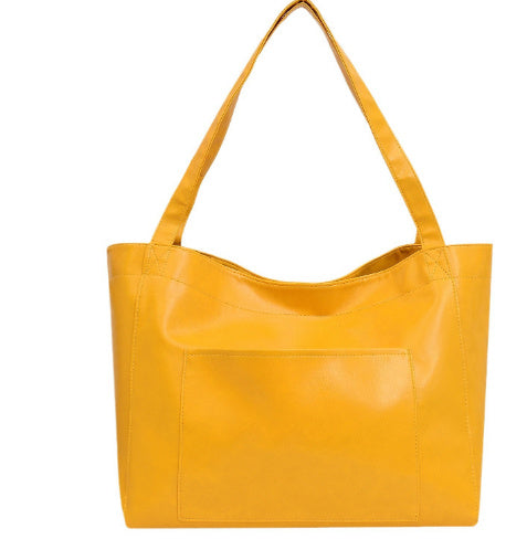 Retro Oil Wax PU Leather Tote Bag – Large Capacity Shoulder Handbag for Women