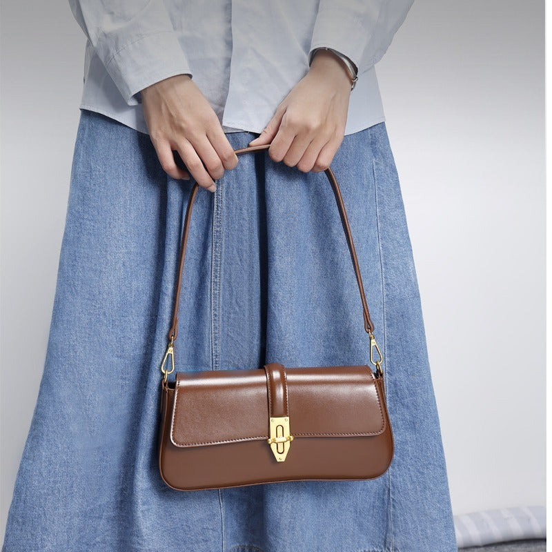 Zentra Premium Baguette Crossbody – Two-Layer Cowhide Leather