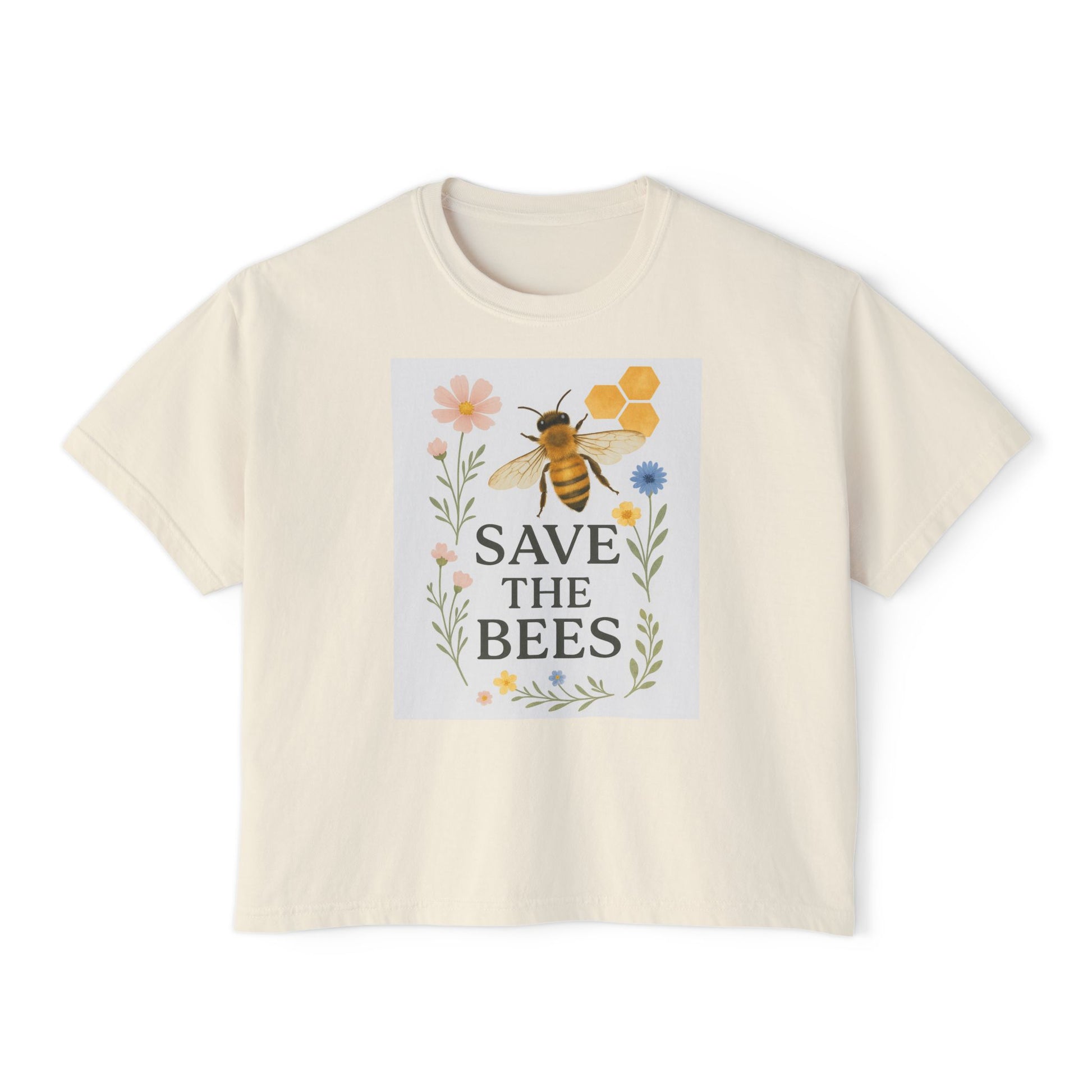Save the Bees T-Shirt, Nature-Inspired Bee Lover Shirt, Eco-Friendly Graphic Tee,  Flower and Honeycomb Print, Organic Message Tee