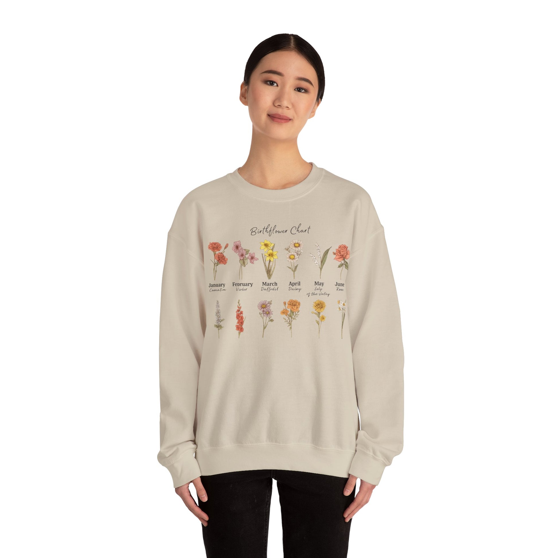 Birth Flower Chart Sweatshirt - Personalized Birthday Flowers Crewneck, Botanical Floral Gift for Women, Cozy Aesthetic Pullover