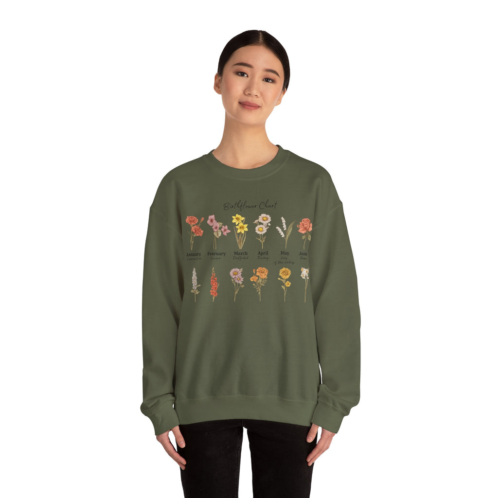 Birth Flower Chart Sweatshirt - Personalized Birthday Flowers Crewneck, Botanical Floral Gift for Women, Cozy Aesthetic Pullover
