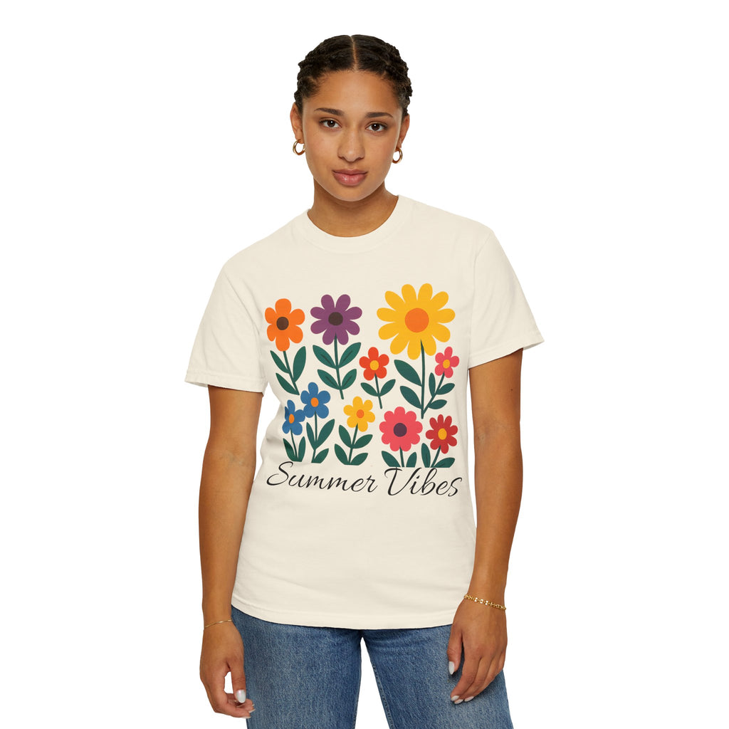 Zentra Floral Summer Vibes T-Shirt | Unisex Garment-Dyed Tee for Warm Days, Casual Wear, Gift for Flower Lovers, Outdoor Events, Summer Fashion