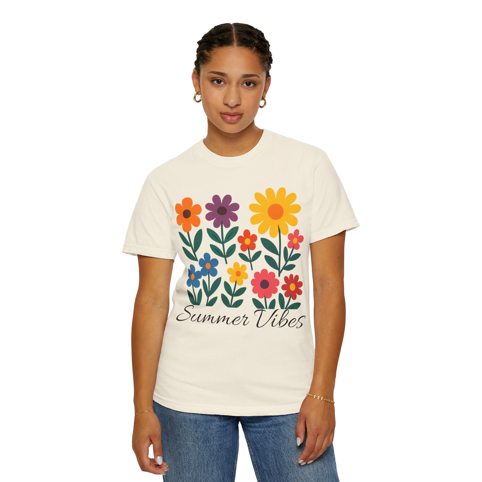 Zentra Floral Summer Vibes T-Shirt | Unisex Garment-Dyed Tee for Warm Days, Casual Wear, Gift for Flower Lovers, Outdoor Events, Summer Fashion