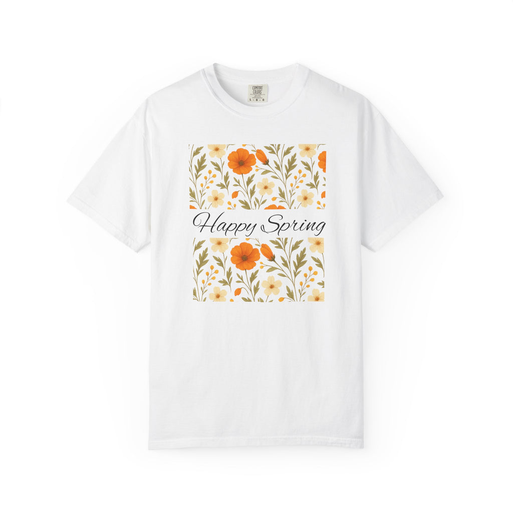 Happy Spring Floral T-Shirt, Unisex Spring Shirt, Seasonal Tee, Flower Graphic Tee, Casual Outfit, Spring Gifts