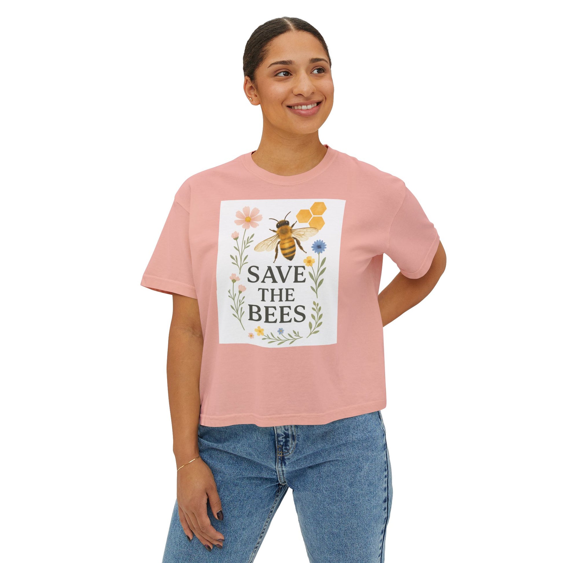 Save the Bees T-Shirt, Nature-Inspired Bee Lover Shirt, Eco-Friendly Graphic Tee,  Flower and Honeycomb Print, Organic Message Tee