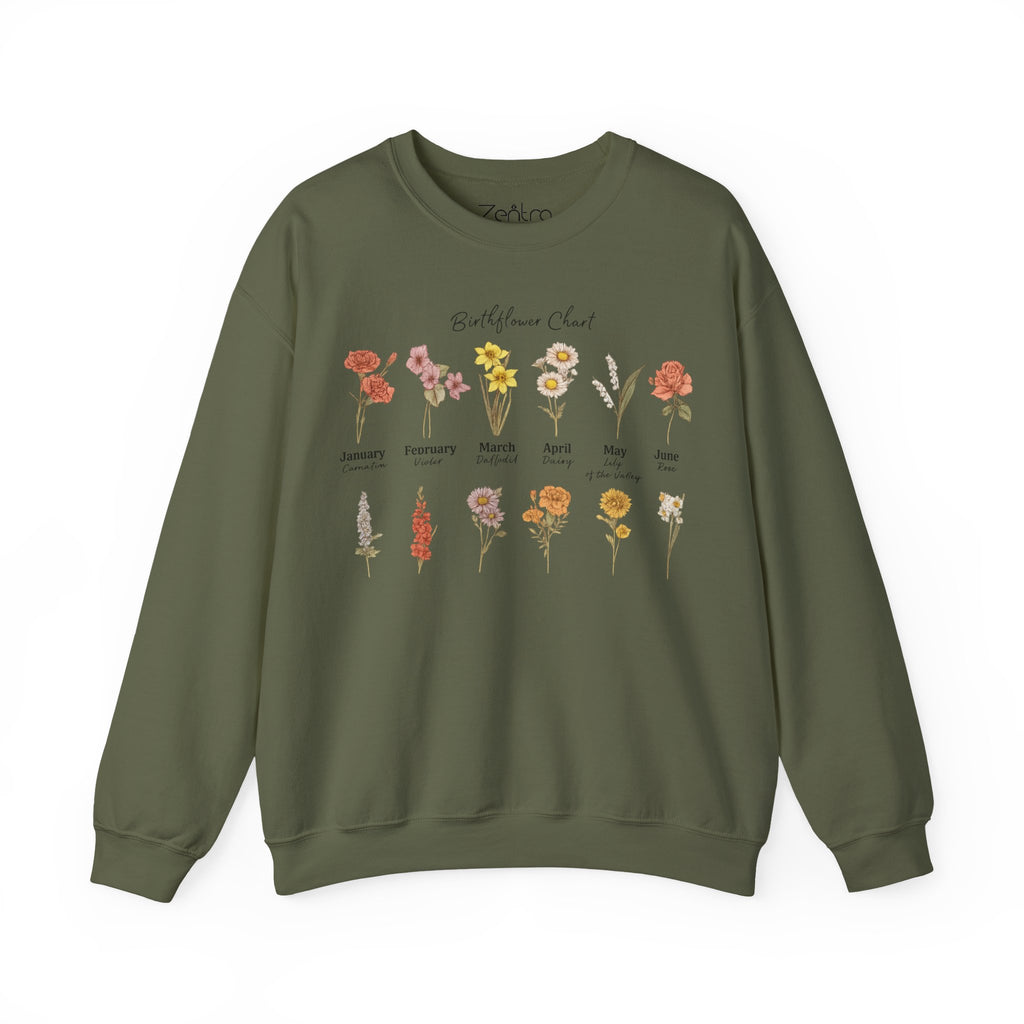 Birth Flower Chart Sweatshirt - Personalized Birthday Flowers Crewneck, Botanical Floral Gift for Women, Cozy Aesthetic Pullover