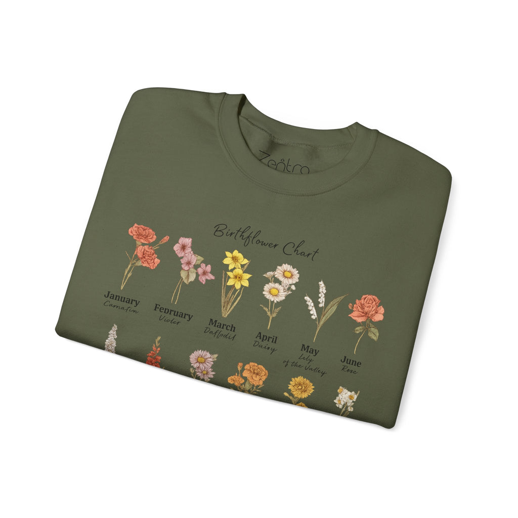 Birth Flower Chart Sweatshirt - Personalized Birthday Flowers Crewneck, Botanical Floral Gift for Women, Cozy Aesthetic Pullover