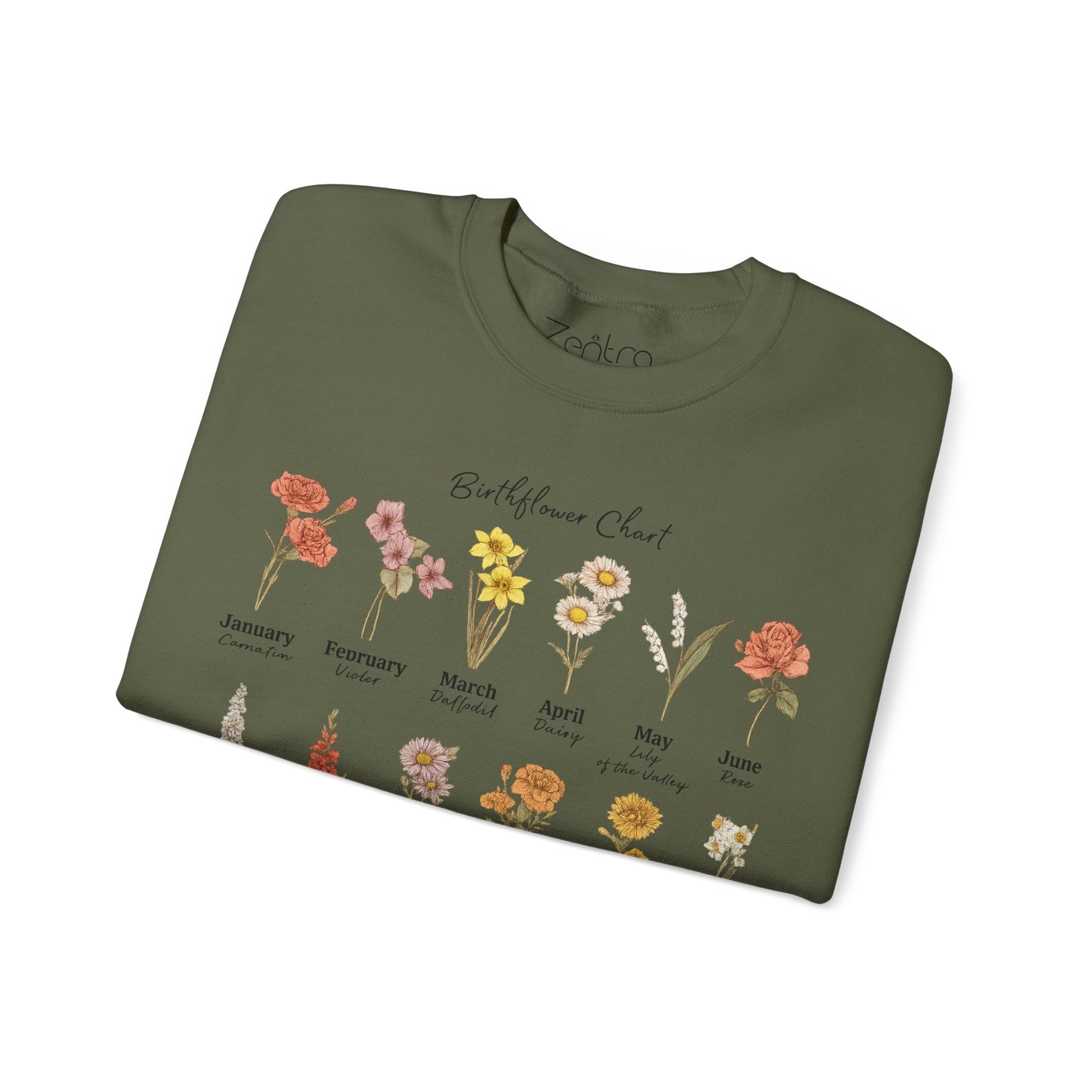 Birth Flower Chart Sweatshirt - Personalized Birthday Flowers Crewneck, Botanical Floral Gift for Women, Cozy Aesthetic Pullover