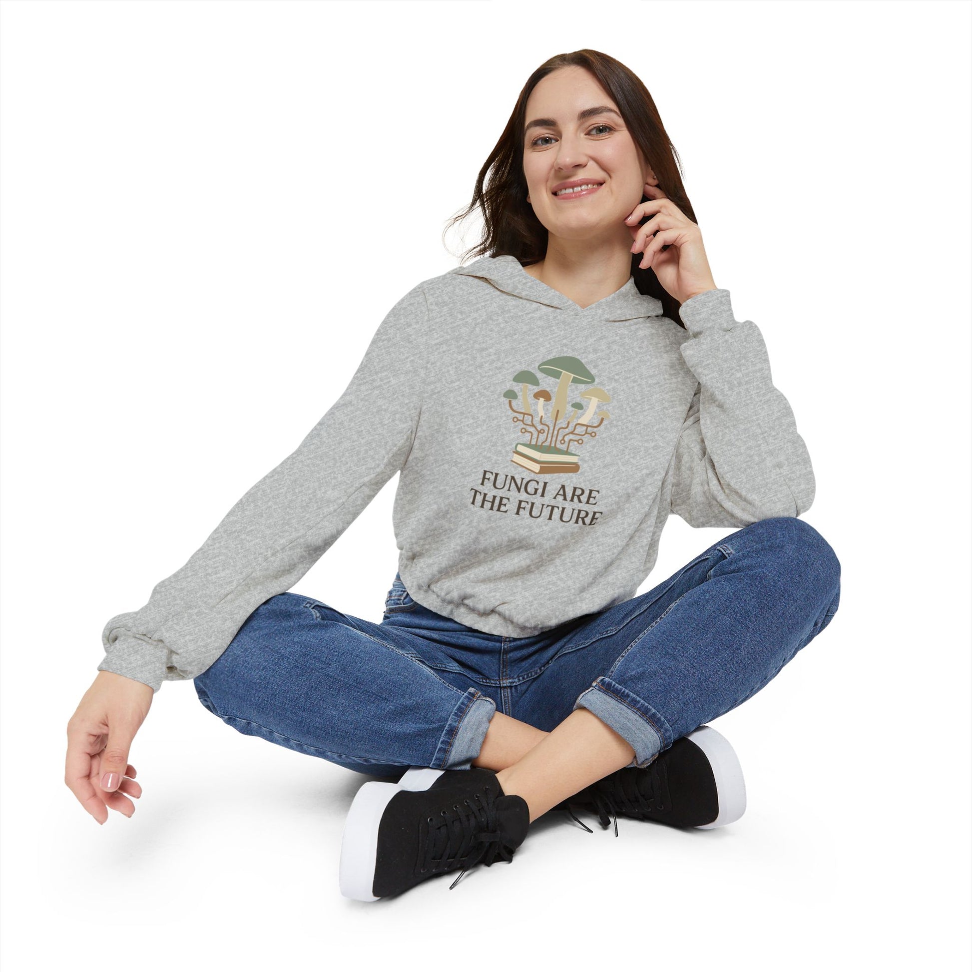 Fungi Future Women's Cinched Bottom Hoodie, Casual Wear, Eco-Friendly Gift, Nature Lover Apparel, Sustainable Fashion, Trendy Hoodie