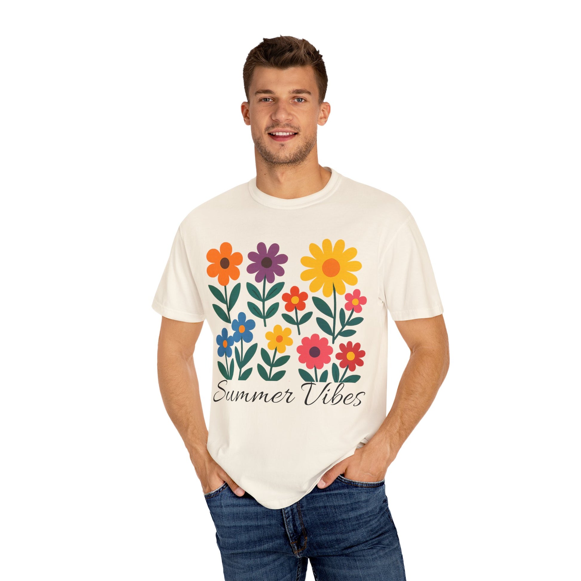 Zentra Floral Summer Vibes T-Shirt | Unisex Garment-Dyed Tee for Warm Days, Casual Wear, Gift for Flower Lovers, Outdoor Events, Summer Fashion