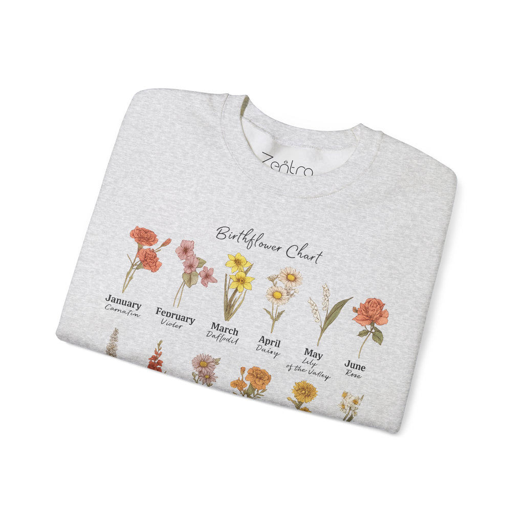 Birth Flower Chart Sweatshirt - Personalized Birthday Flowers Crewneck, Botanical Floral Gift for Women, Cozy Aesthetic Pullover