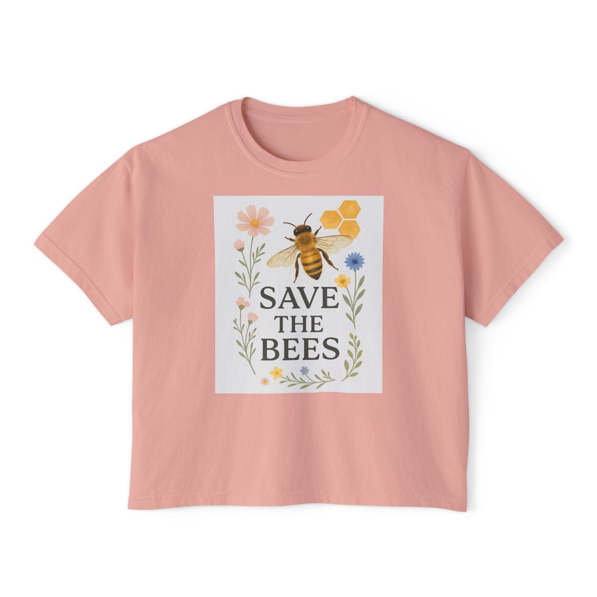 Save the Bees T-Shirt, Nature-Inspired Bee Lover Shirt, Eco-Friendly Graphic Tee,  Flower and Honeycomb Print, Organic Message Tee