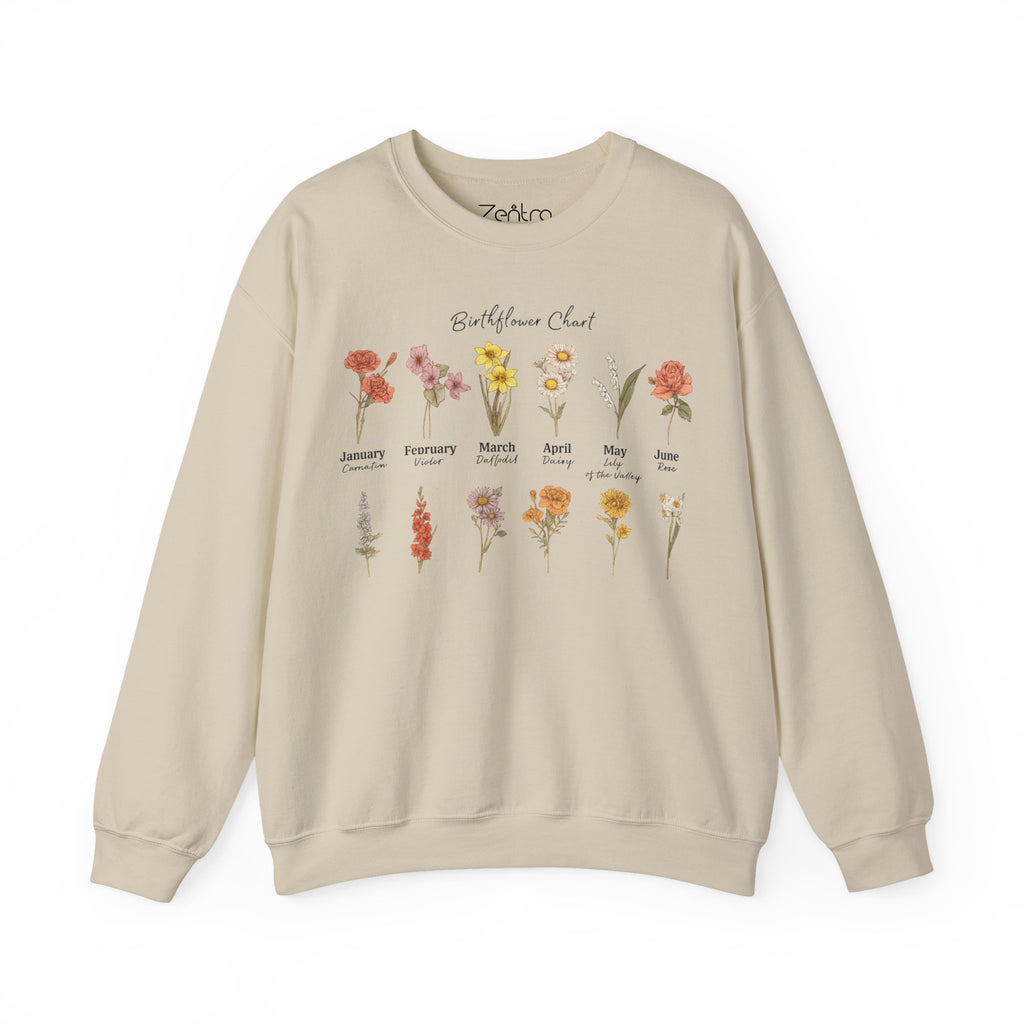 Birth Flower Chart Sweatshirt - Personalized Birthday Flowers Crewneck, Botanical Floral Gift for Women, Cozy Aesthetic Pullover