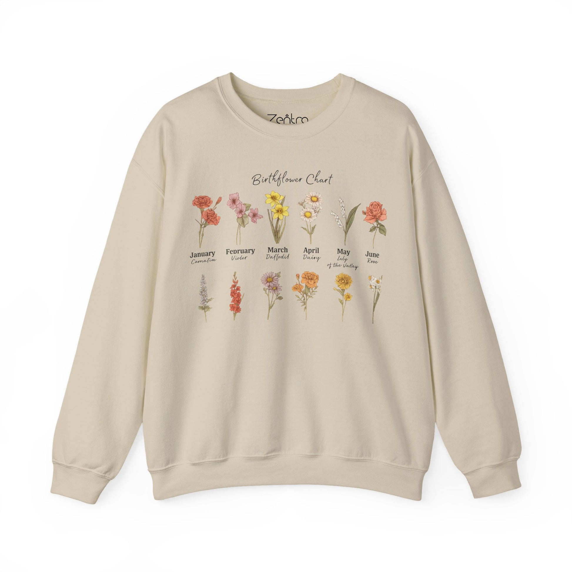 Birth Flower Chart Sweatshirt - Personalized Birthday Flowers Crewneck, Botanical Floral Gift for Women, Cozy Aesthetic Pullover
