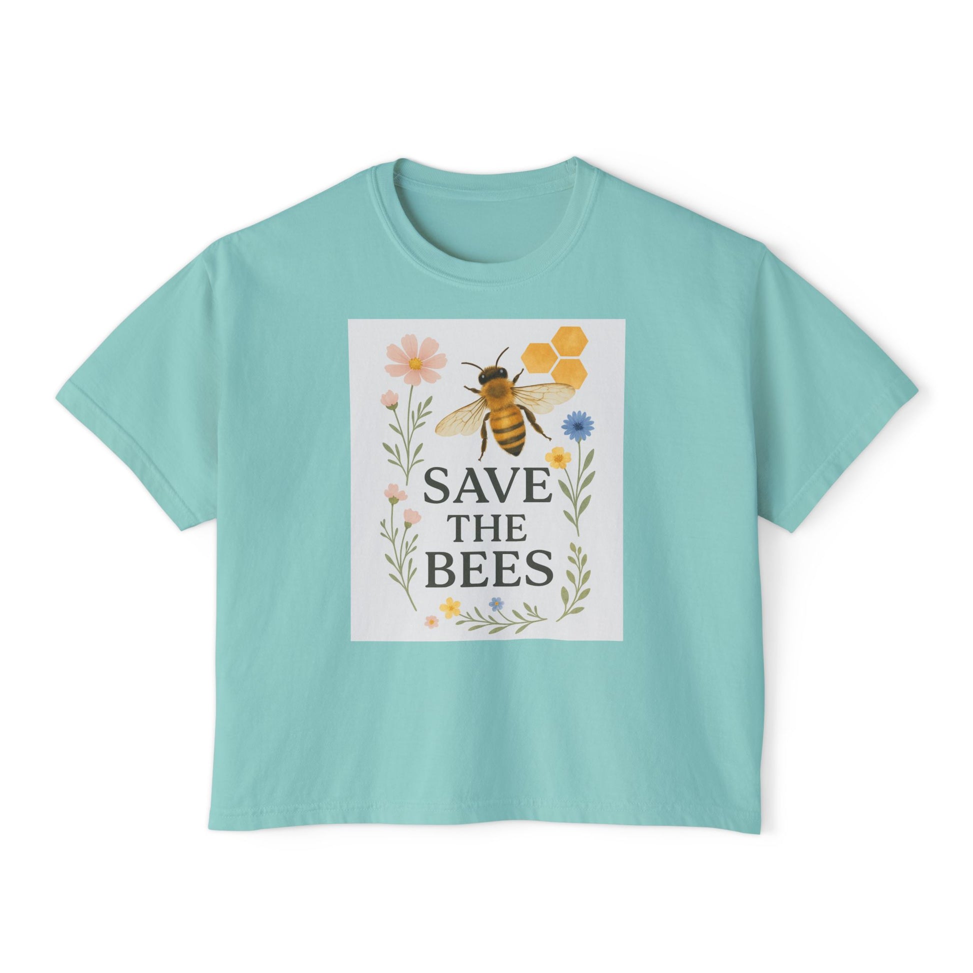 Save the Bees T-Shirt, Nature-Inspired Bee Lover Shirt, Eco-Friendly Graphic Tee,  Flower and Honeycomb Print, Organic Message Tee