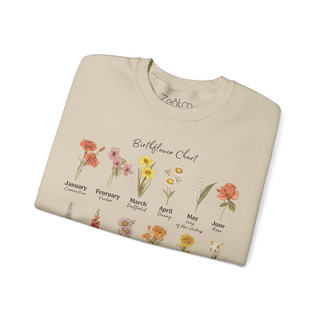 Birth Flower Chart Sweatshirt - Personalized Birthday Flowers Crewneck, Botanical Floral Gift for Women, Cozy Aesthetic Pullover
