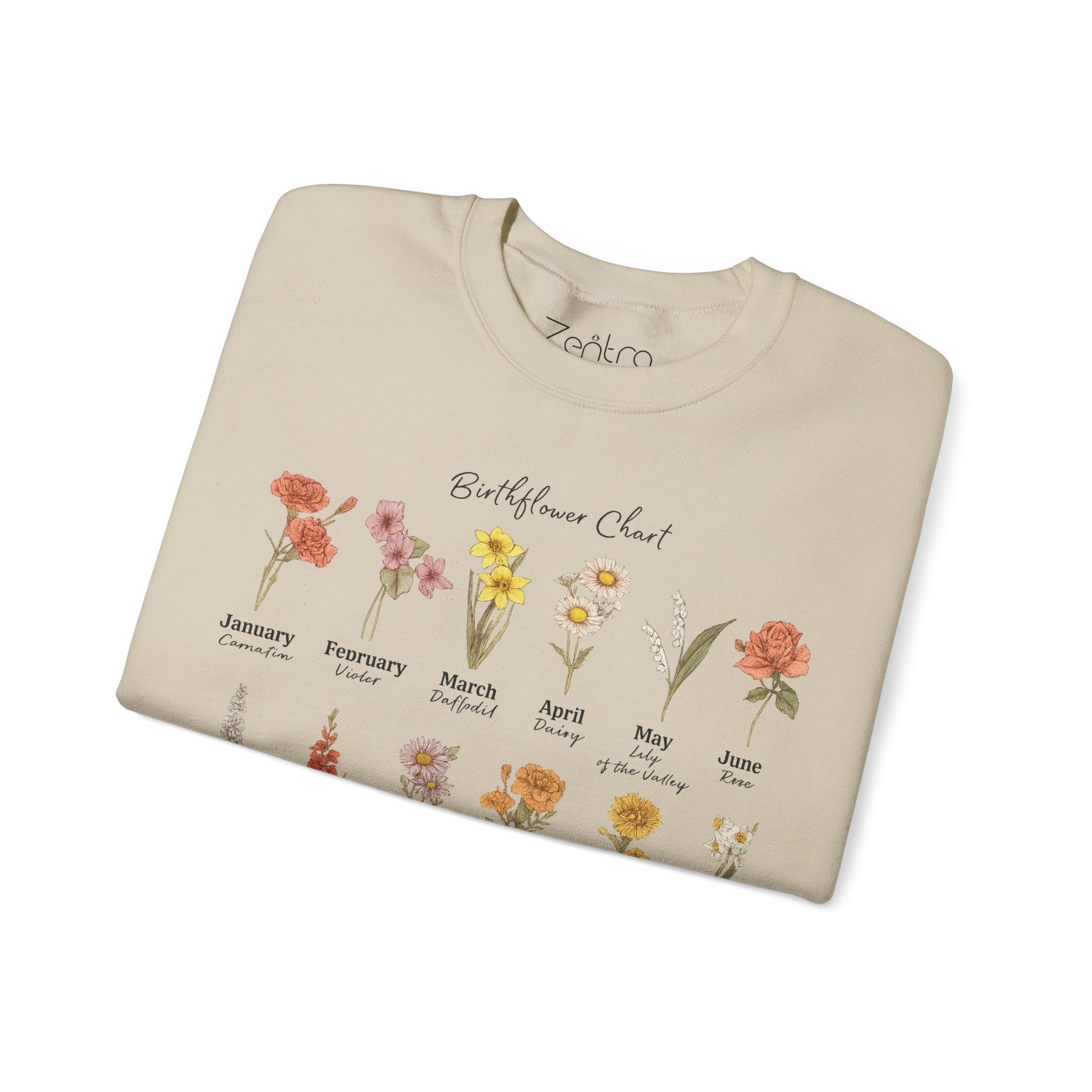 Birth Flower Chart Sweatshirt - Personalized Birthday Flowers Crewneck, Botanical Floral Gift for Women, Cozy Aesthetic Pullover