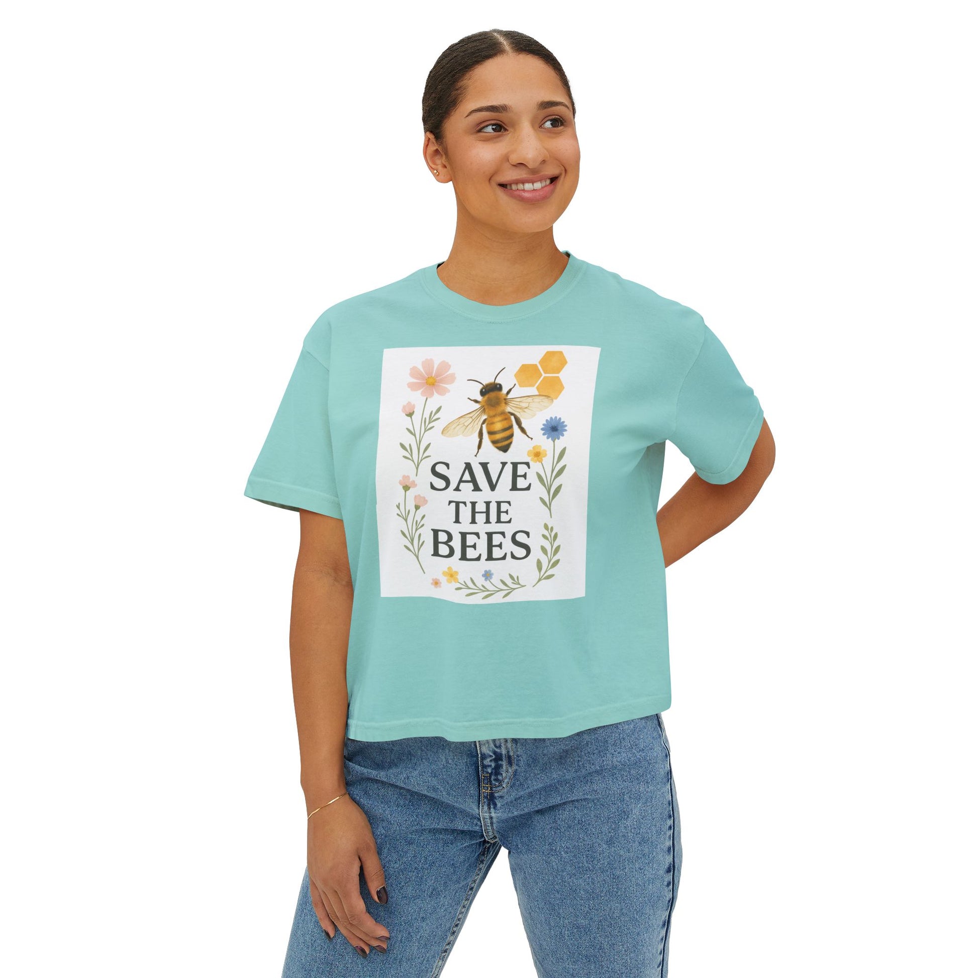 Save the Bees T-Shirt, Nature-Inspired Bee Lover Shirt, Eco-Friendly Graphic Tee,  Flower and Honeycomb Print, Organic Message Tee