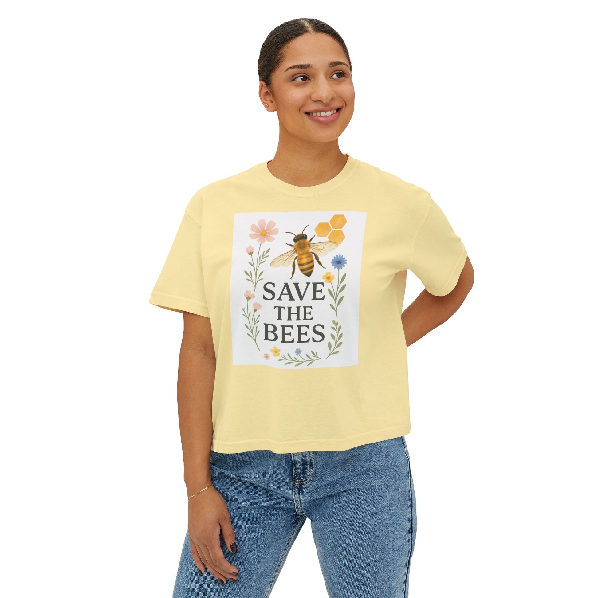 Save the Bees T-Shirt, Nature-Inspired Bee Lover Shirt, Eco-Friendly Graphic Tee,  Flower and Honeycomb Print, Organic Message Tee