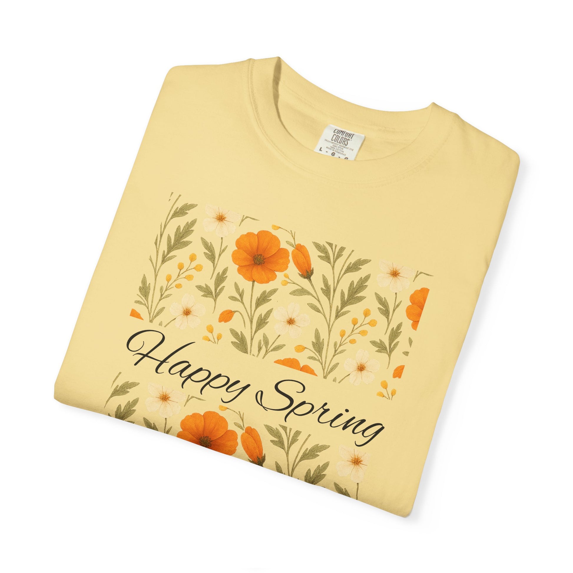 Happy Spring Floral T-Shirt, Unisex Spring Shirt, Seasonal Tee, Flower Graphic Tee, Casual Outfit, Spring Gifts