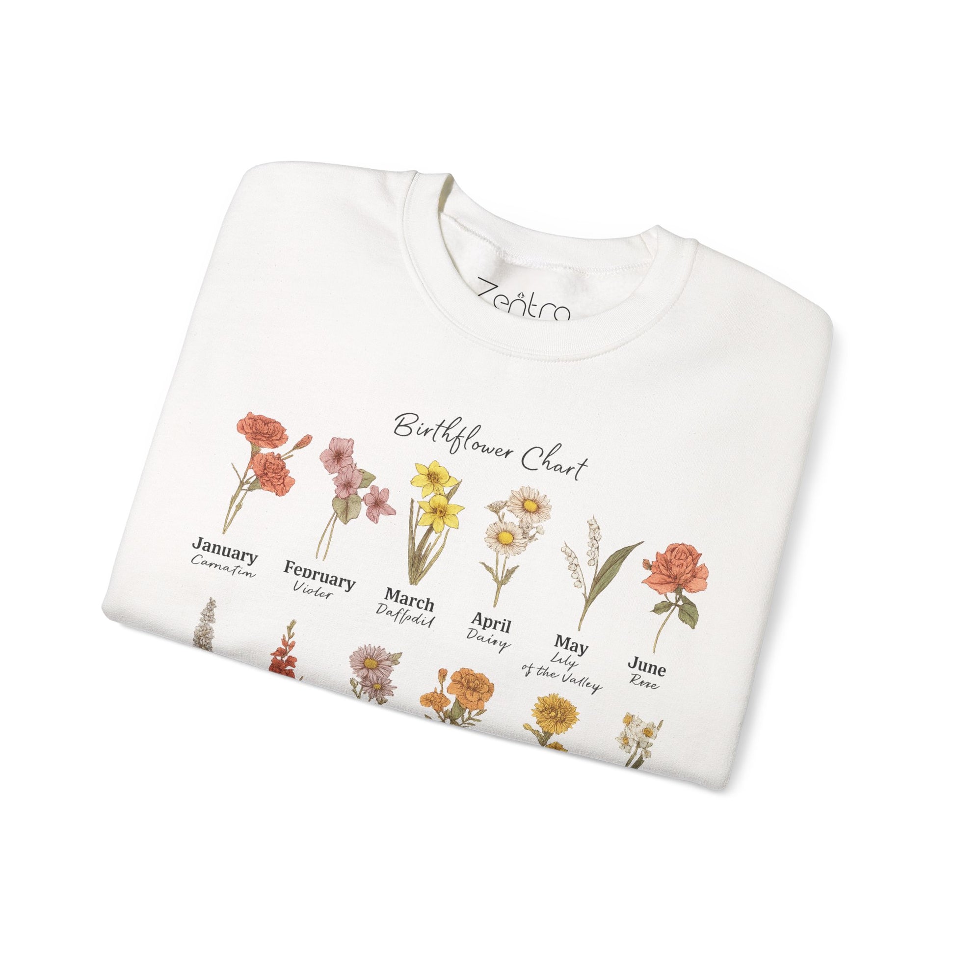 Birth Flower Chart Sweatshirt - Personalized Birthday Flowers Crewneck, Botanical Floral Gift for Women, Cozy Aesthetic Pullover