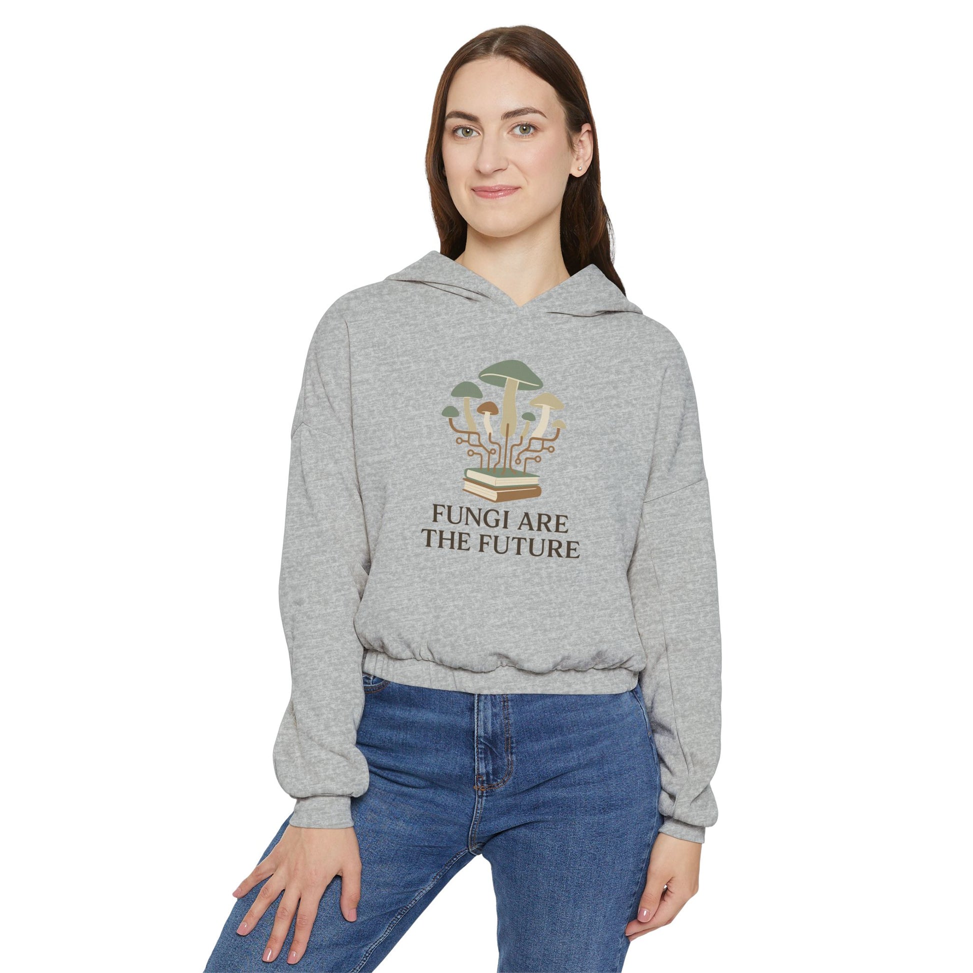 Fungi Future Women's Cinched Bottom Hoodie, Casual Wear, Eco-Friendly Gift, Nature Lover Apparel, Sustainable Fashion, Trendy Hoodie