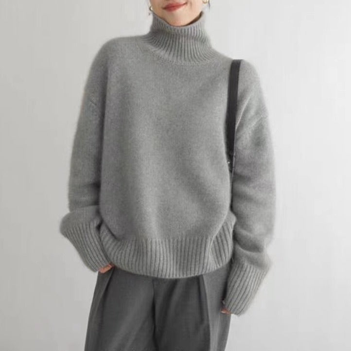 Elegant Wool Pullover Sweater – Loose Fit, Thick Knit, Minimalist Chic