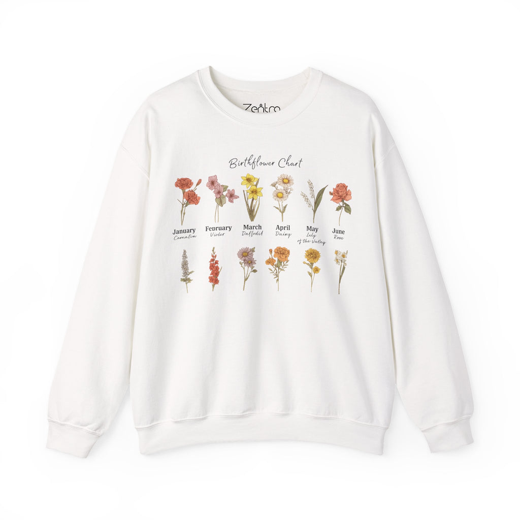Birth Flower Chart Sweatshirt - Personalized Birthday Flowers Crewneck, Botanical Floral Gift for Women, Cozy Aesthetic Pullover