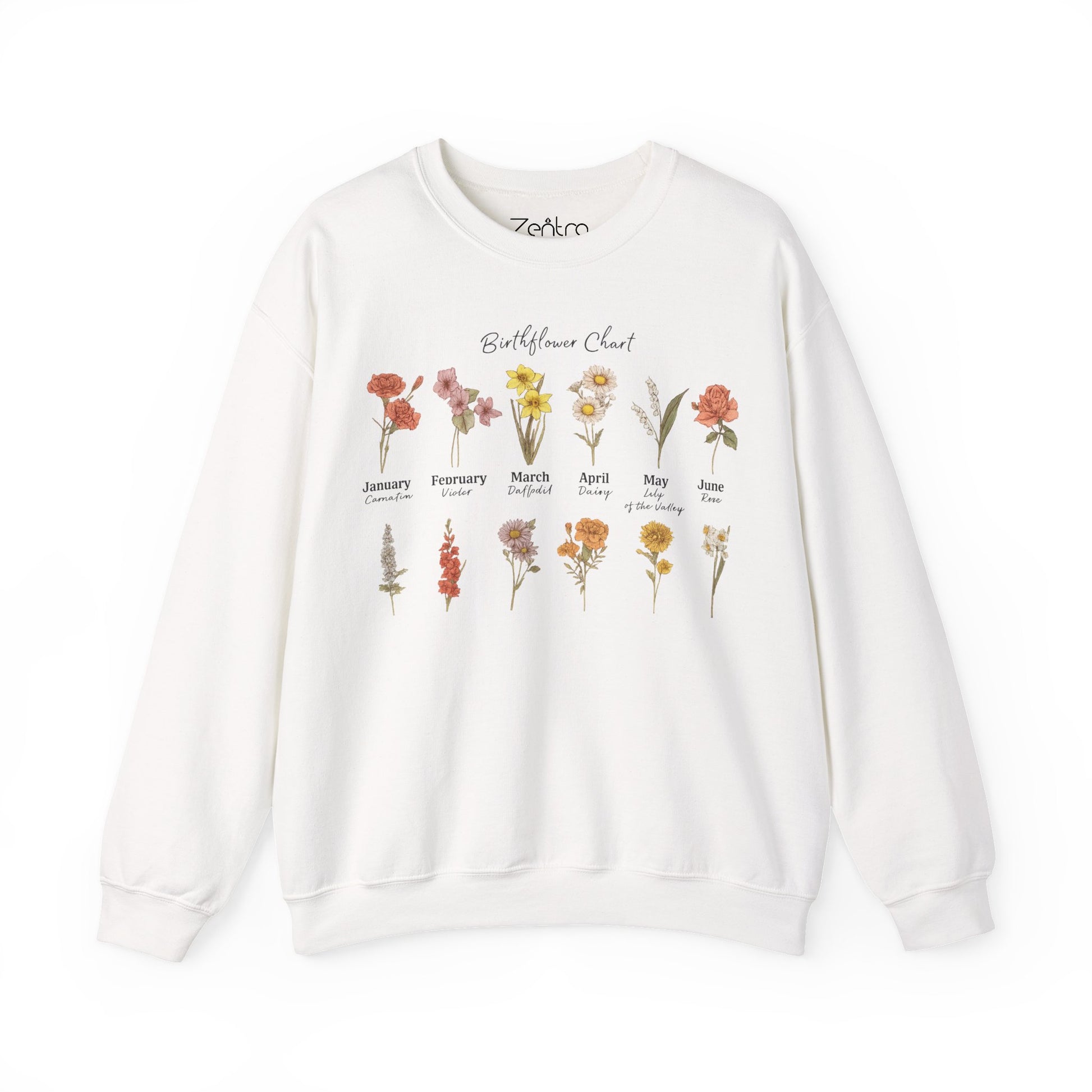 Birth Flower Chart Sweatshirt - Personalized Birthday Flowers Crewneck, Botanical Floral Gift for Women, Cozy Aesthetic Pullover