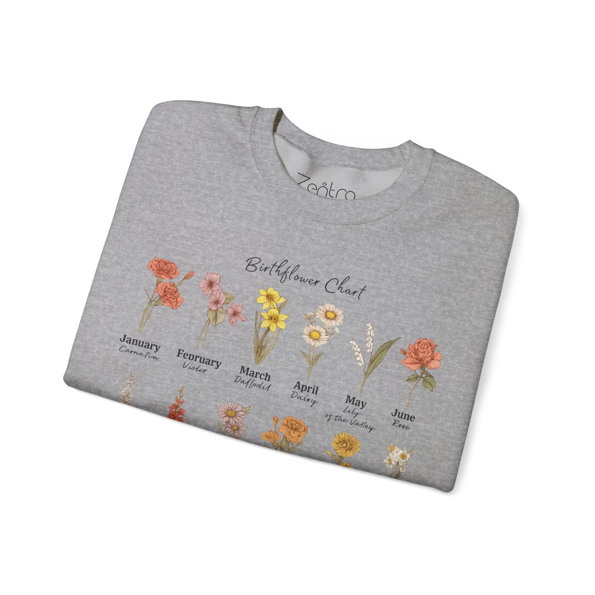 Birth Flower Chart Sweatshirt - Personalized Birthday Flowers Crewneck, Botanical Floral Gift for Women, Cozy Aesthetic Pullover