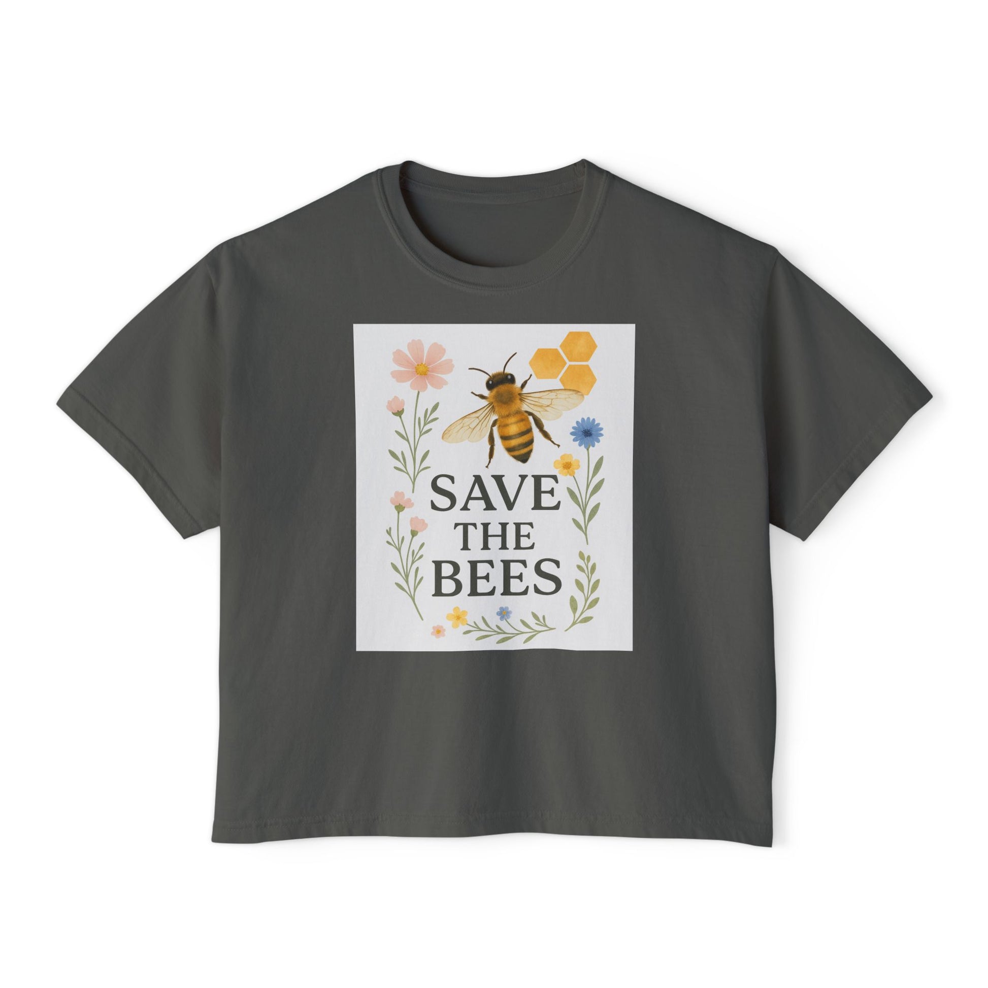 Save the Bees T-Shirt, Nature-Inspired Bee Lover Shirt, Eco-Friendly Graphic Tee,  Flower and Honeycomb Print, Organic Message Tee