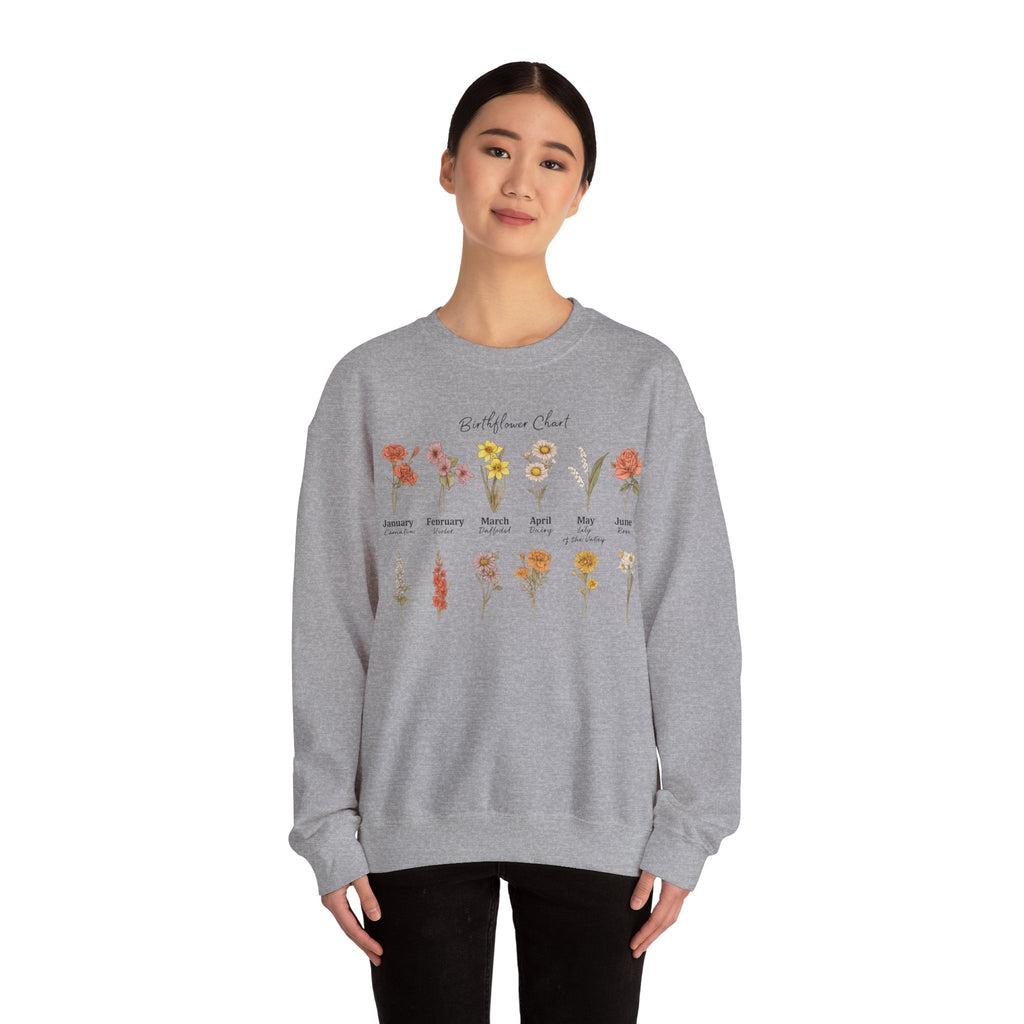 Birth Flower Chart Sweatshirt - Personalized Birthday Flowers Crewneck, Botanical Floral Gift for Women, Cozy Aesthetic Pullover