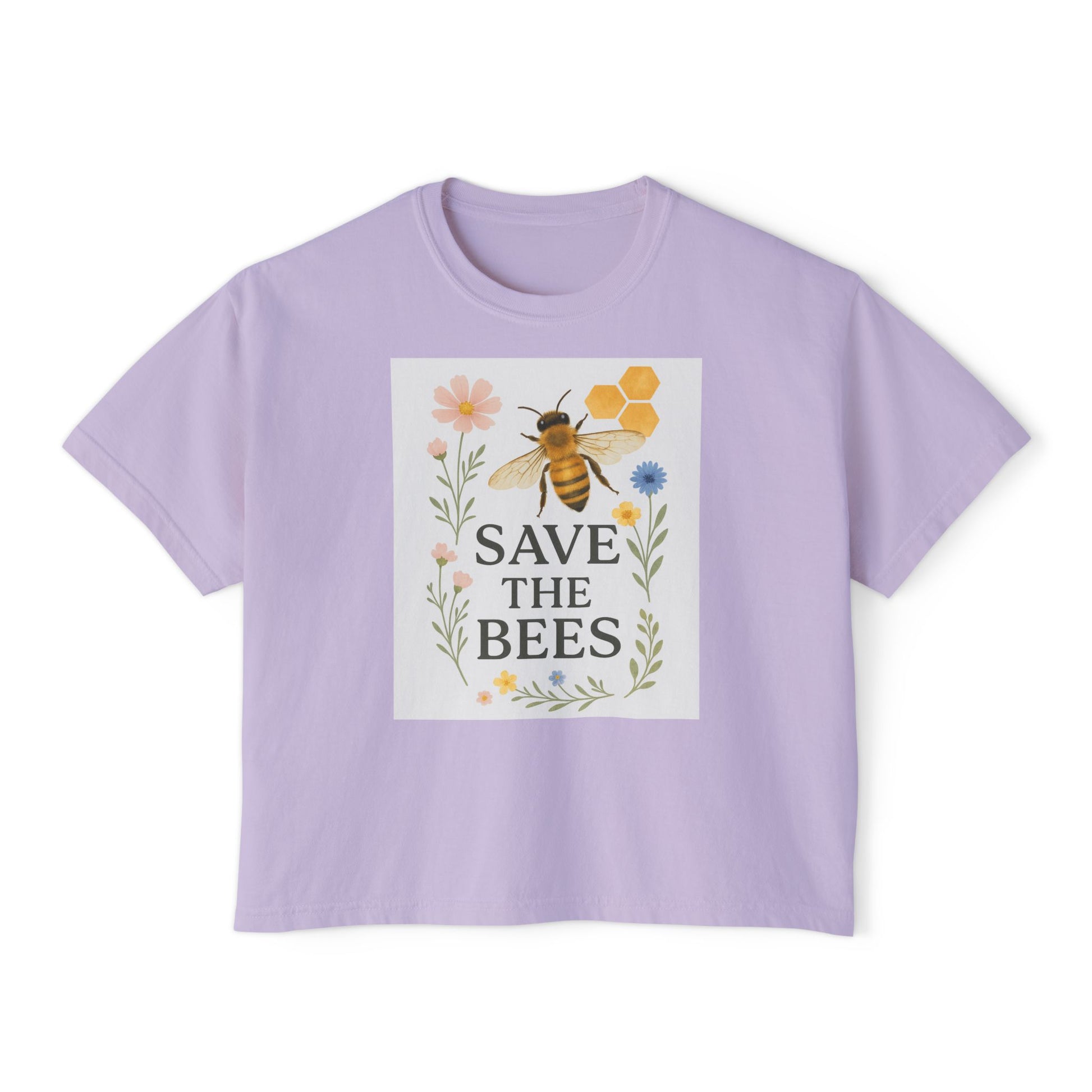 Save the Bees T-Shirt, Nature-Inspired Bee Lover Shirt, Eco-Friendly Graphic Tee,  Flower and Honeycomb Print, Organic Message Tee
