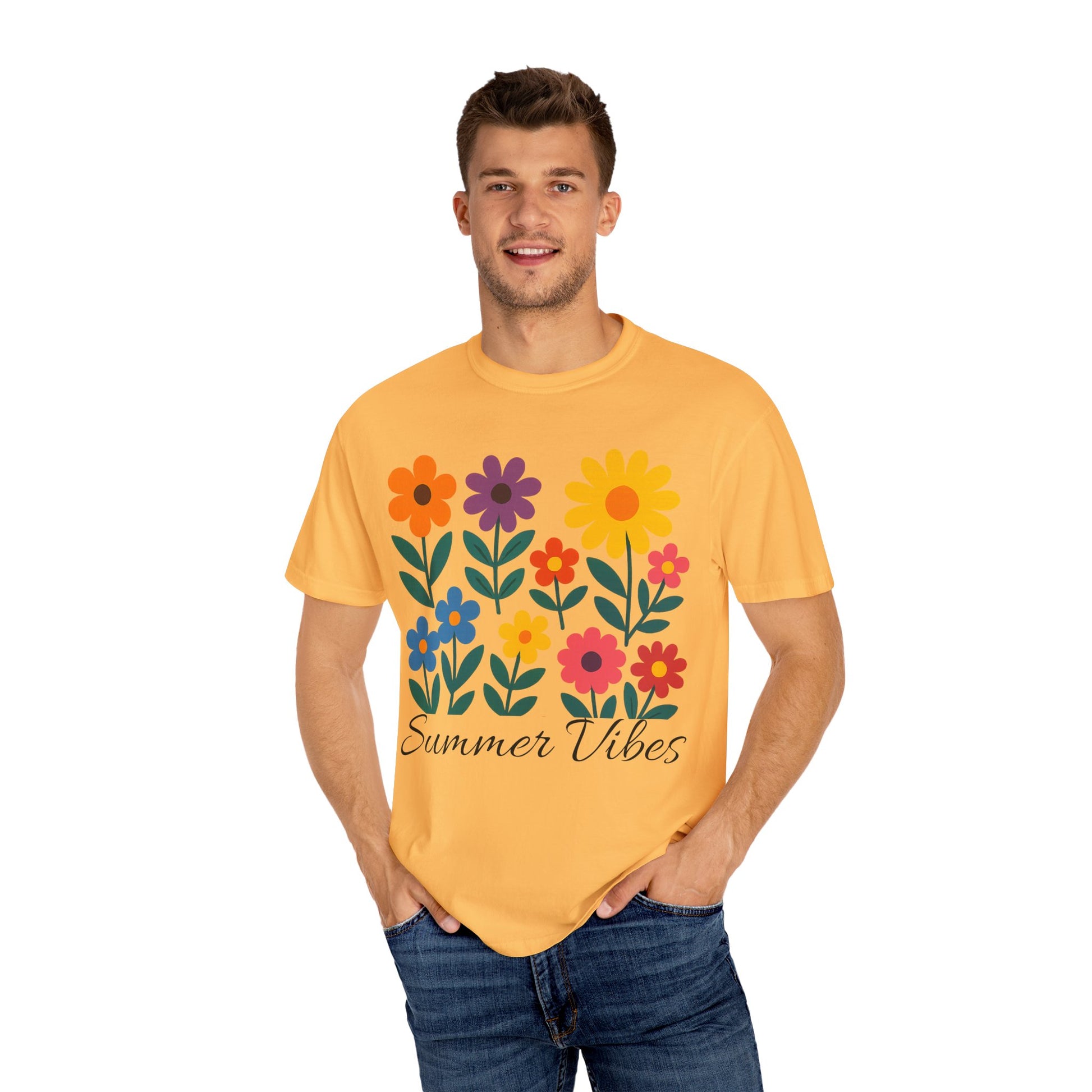 Zentra Floral Summer Vibes T-Shirt | Unisex Garment-Dyed Tee for Warm Days, Casual Wear, Gift for Flower Lovers, Outdoor Events, Summer Fashion