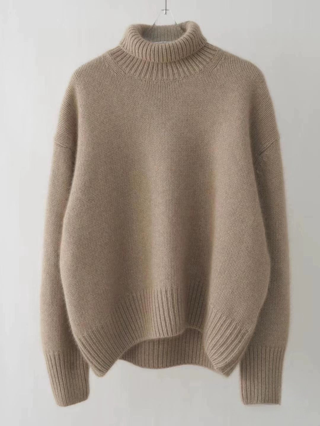 Elegant Wool Pullover Sweater – Loose Fit, Thick Knit, Minimalist Chic