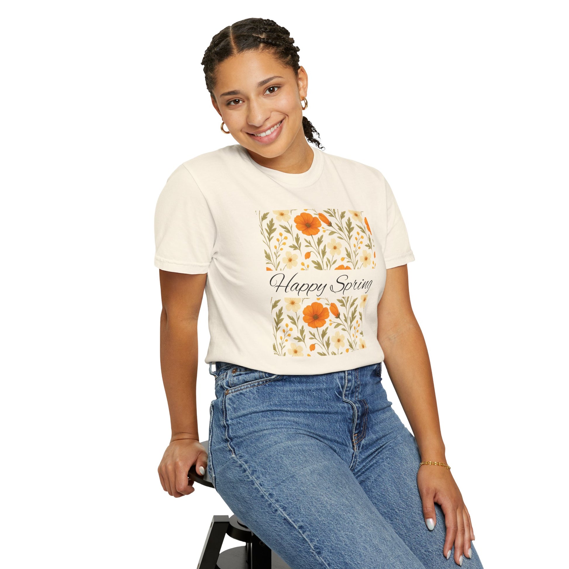 Happy Spring Floral T-Shirt, Unisex Spring Shirt, Seasonal Tee, Flower Graphic Tee, Casual Outfit, Spring Gifts