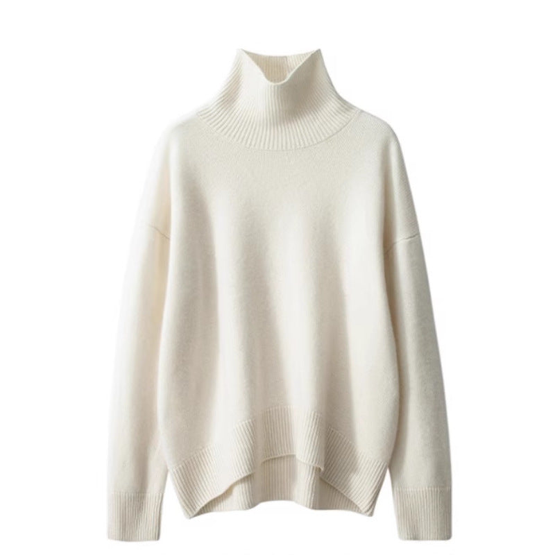 Elegant Wool Pullover Sweater – Loose Fit, Thick Knit, Minimalist Chic