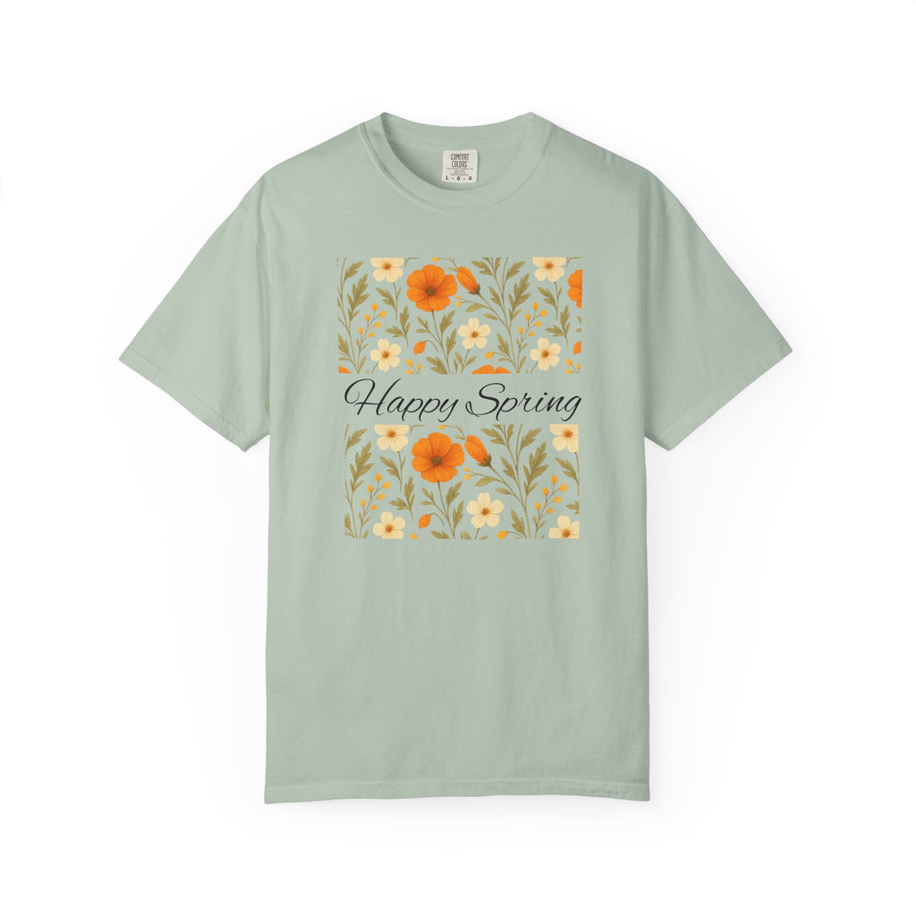 Happy Spring Floral T-Shirt, Unisex Spring Shirt, Seasonal Tee, Flower Graphic Tee, Casual Outfit, Spring Gifts