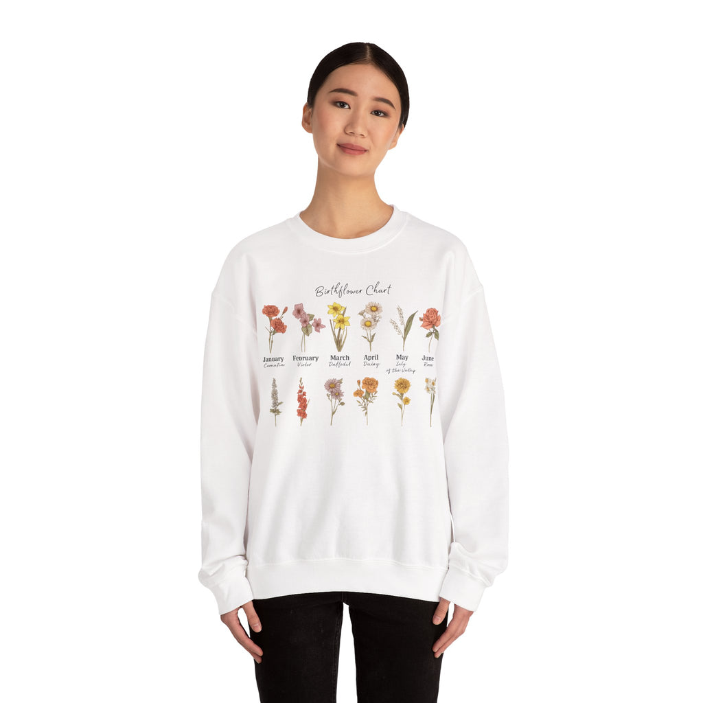 Birth Flower Chart Sweatshirt - Personalized Birthday Flowers Crewneck, Botanical Floral Gift for Women, Cozy Aesthetic Pullover